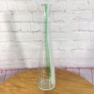 Green and White Stripe Glass Flower Vase